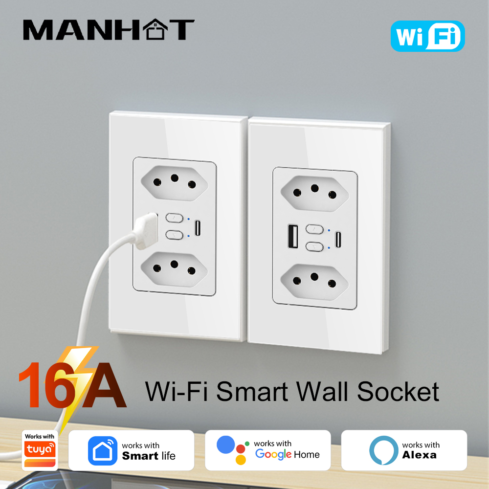 Smart Home Google Assistant - مقبس كهربائي ذكي برازيلي من MANHOT
