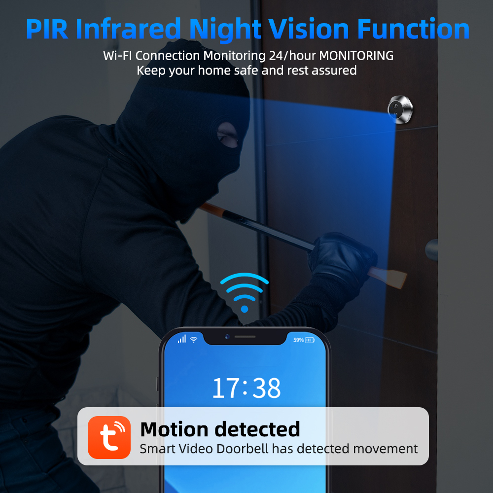 1080P واي فاي ثقب الباب تويا ا - مراجعة Smart Home Video Doorbell Enhanced Security With Smart Doorbell وسعره